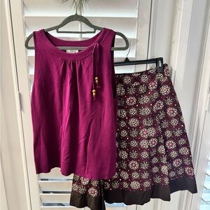 Ann Taylor LOFT Magenta Top and Embroidered Skirt Set